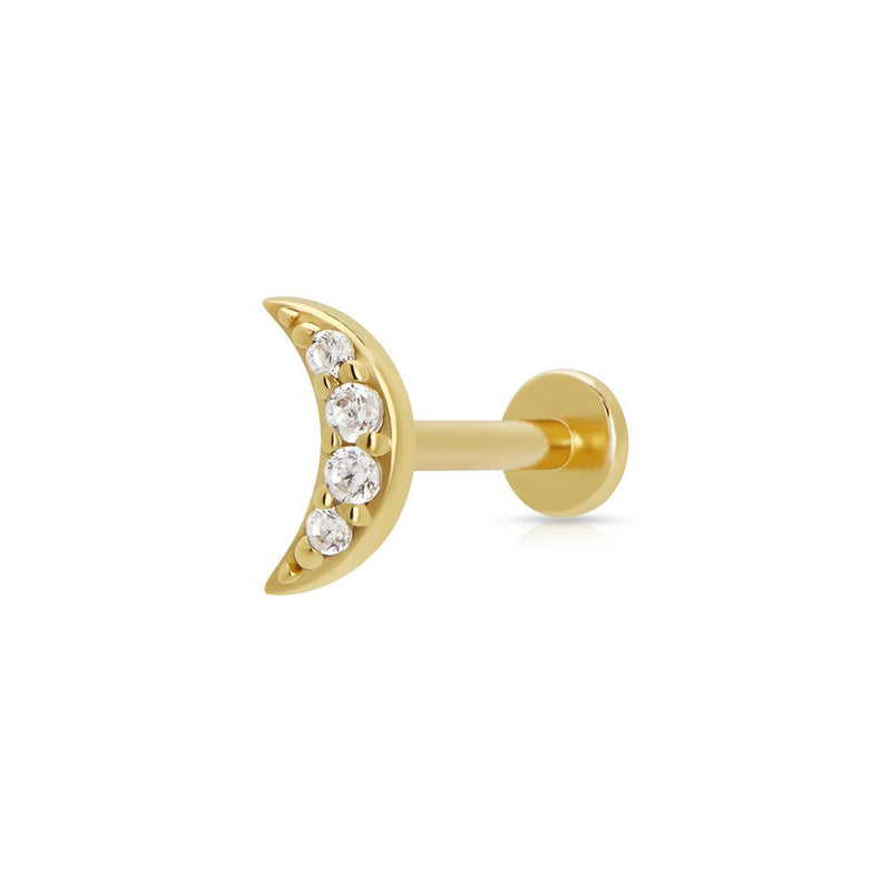 Sparkling Crescent Moon Flat Back Earring (Single Earring) - Gold - SPG-47a