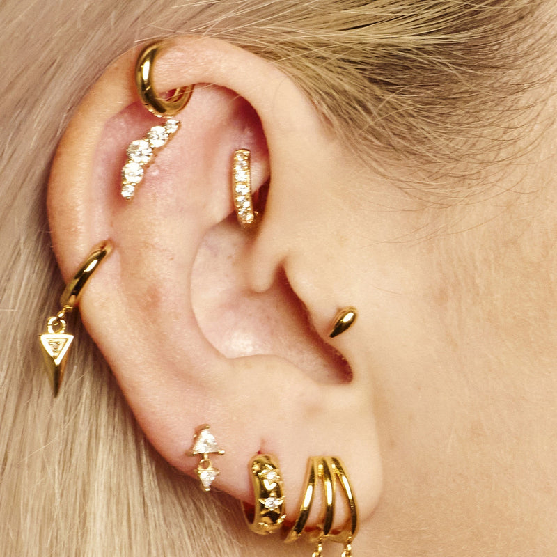 Helix Curve Sparkling Flat Back Earring (Single Earring) - Gold - SPG-102