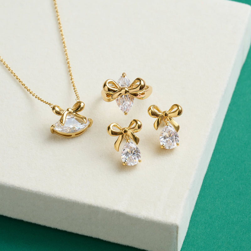 Amelia Bow Necklace, Clear CZ - Gold - AS22TRN90
