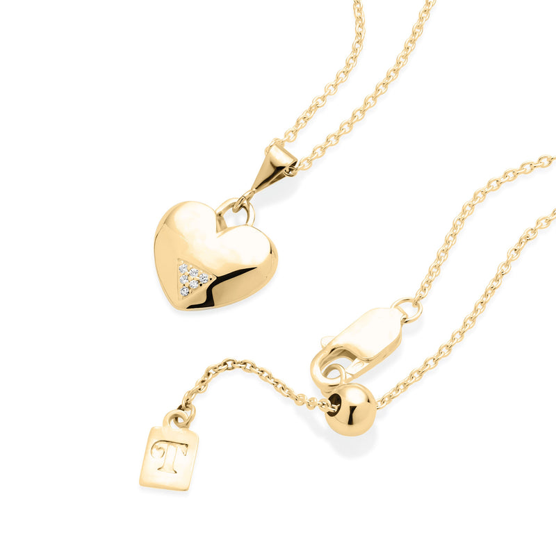 Mini Art Deco Heart Pendant - Gold/CZ - SP-754