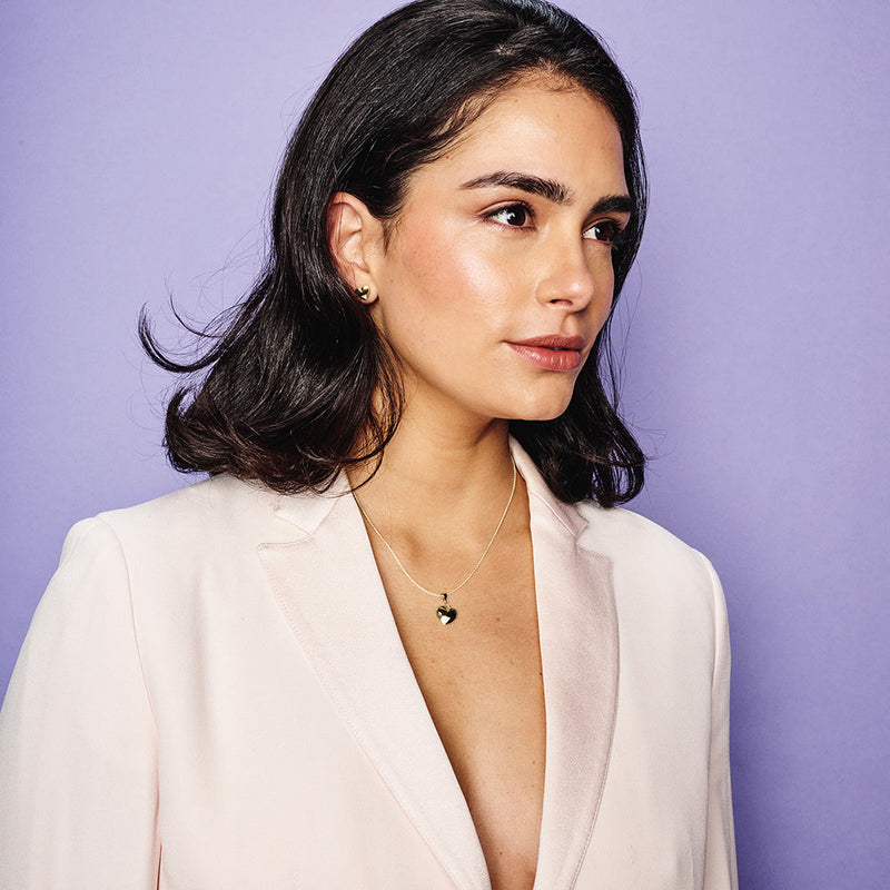 Mini Art Deco Heart Pendant - Gold/CZ - SP-754