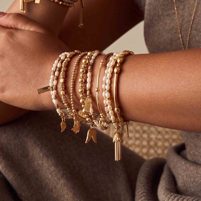 Cute Charm Feather Heart Bracelet - Gold - GBCC1078