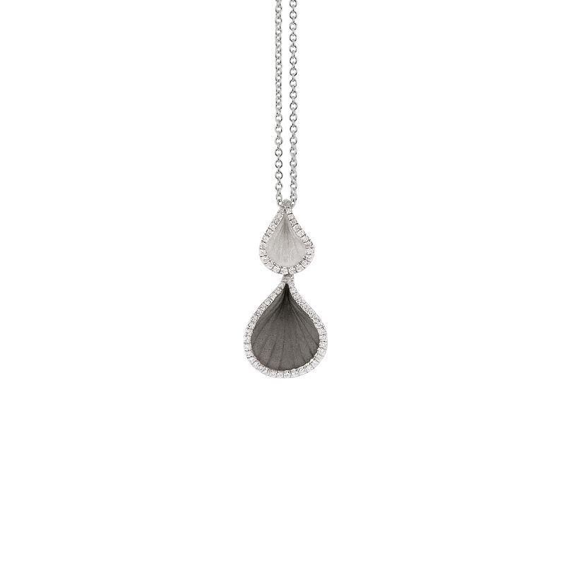 Goccia Drop Pendant Diamond Necklace - 18ct Black Lava & White Ice Gold - GPE3064B