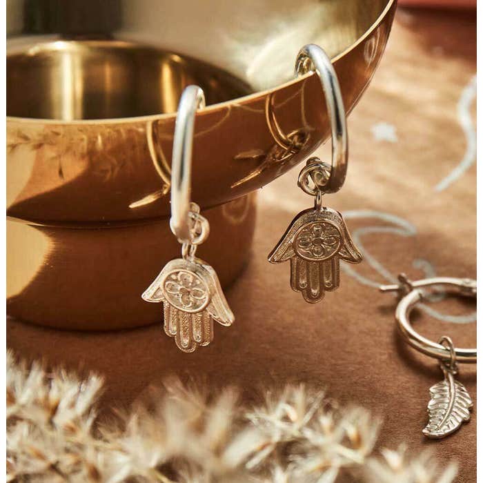 Hamsa Hand Hoop Earrings - Silver - SEH2005