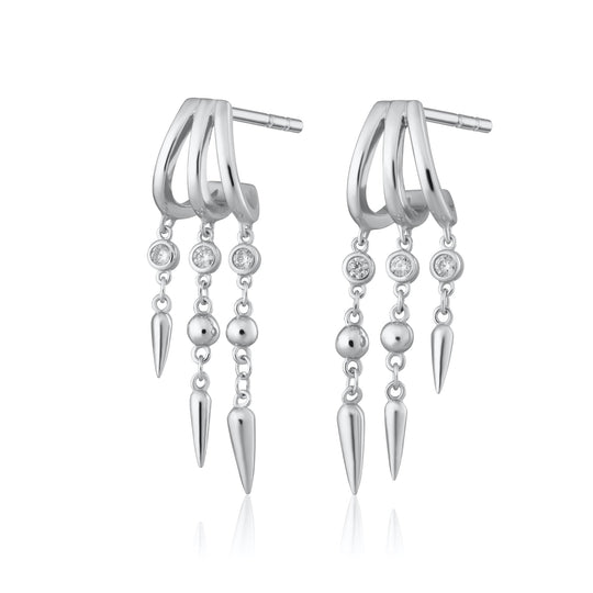Illusion Claw Drop Hoop Earrings - Silver - SPS-246a