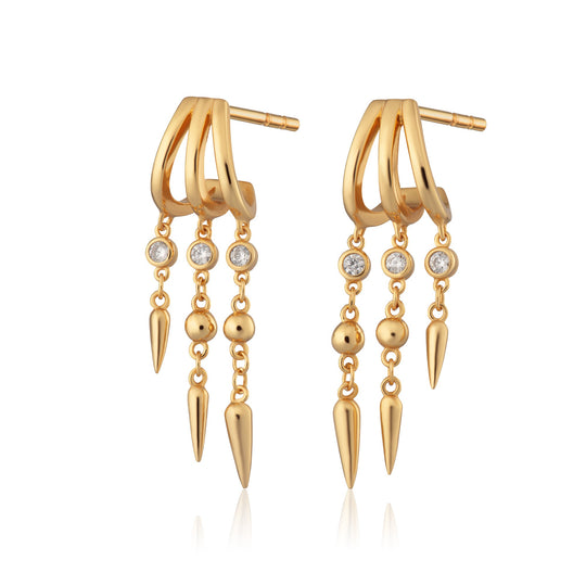 Illusion Claw Drop Hoop Earrings - Gold - SPG-246a