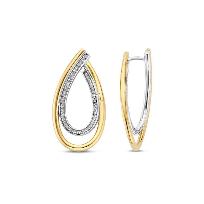 Organic Zirconia Hoop Earrings - Gold/Silver - 78051ZY