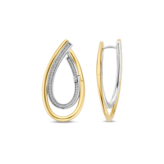 Organic Zirconia Hoop Earrings - Gold/Silver - 78051ZY