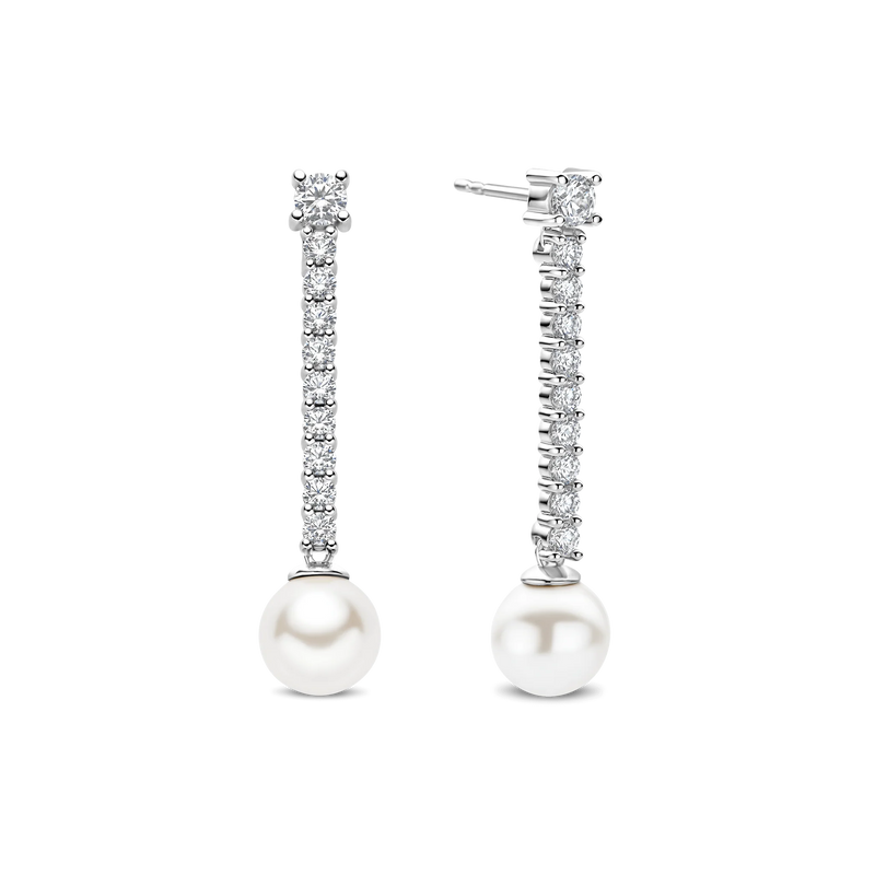 Drop Zirconia Pearl Earrings - Silver - 78070PW