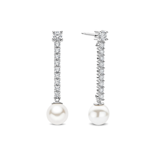 Drop Zirconia Pearl Earrings - Silver - 78070PW