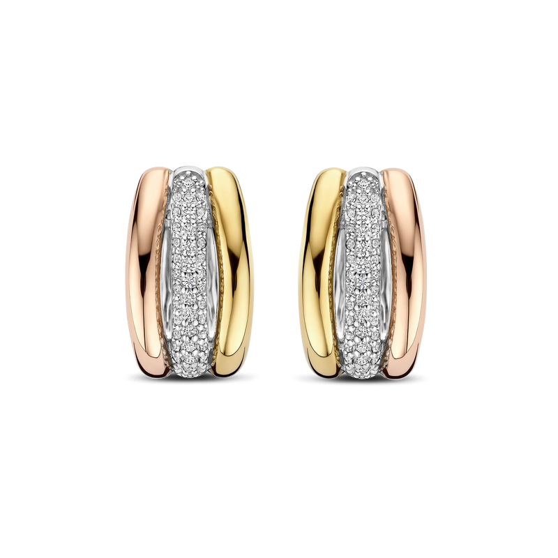 Tricolour Triple Circle Zirconia Hoop Earrings - 78072TZ