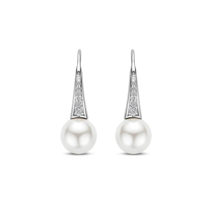 Zirconia Pearl Hoop Earrings - Silver - 78061PW