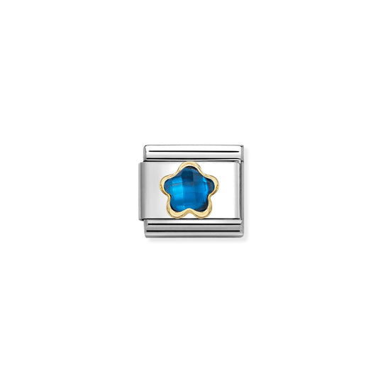 Composable Classic Blue CZ Flower Link - Gold - 030615/007
