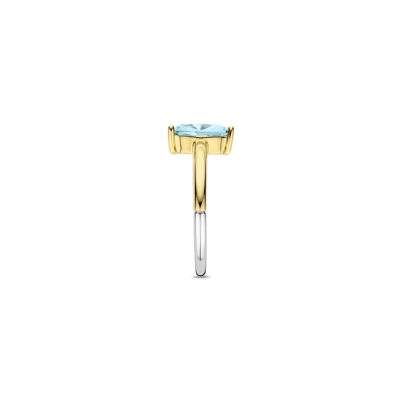 Rectangular Light Blue Zirconia Ring - Gold - 12420TY