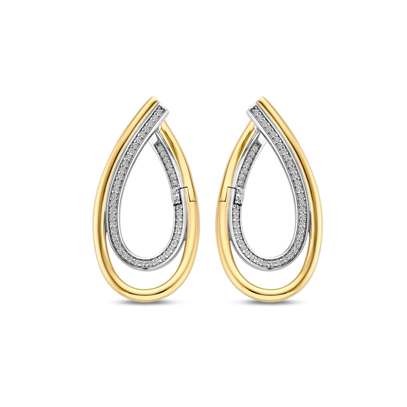 Organic Zirconia Hoop Earrings - Gold/Silver - 78051ZY
