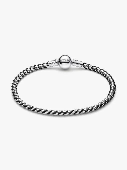 Black Cord Box Chain Bracelet - Sterling Silver