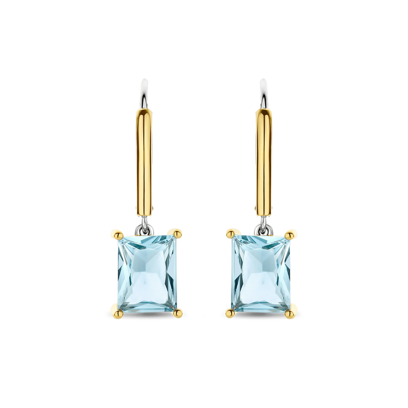 Rectangular Zirconia Hoop Earrings - Gold - 78064TY