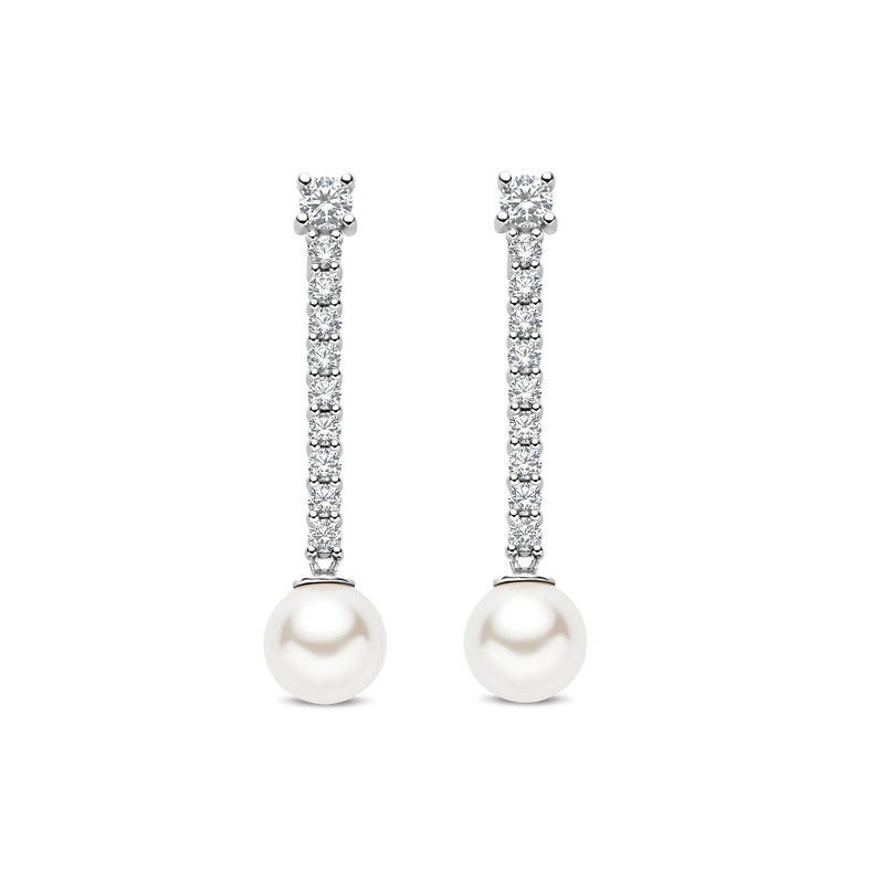 Drop Zirconia Pearl Earrings - Silver - 78070PW