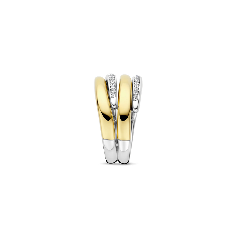 Bold Cubic Zirconia Layered Ring - Gold/Silver - 12409ZY