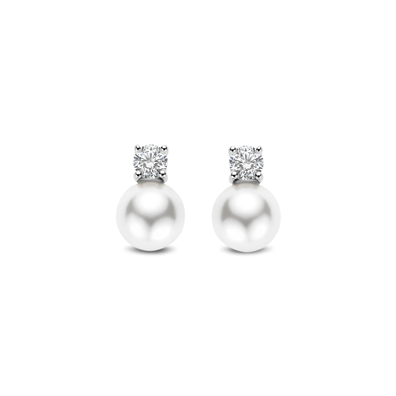 Zirconia Pearl Earrings - Silver - 78060PW