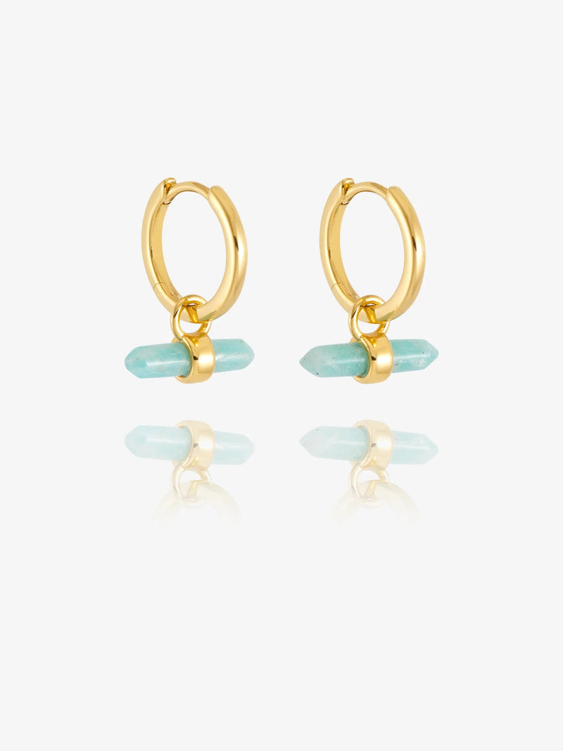 Tranquility Amazonite T-Bar Huggie Hoop Earrings - Gold - RSE06GP