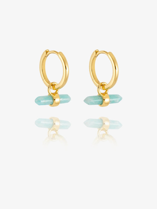 Tranquility Amazonite T-Bar Huggie Hoop Earrings - Gold - RSE06GP