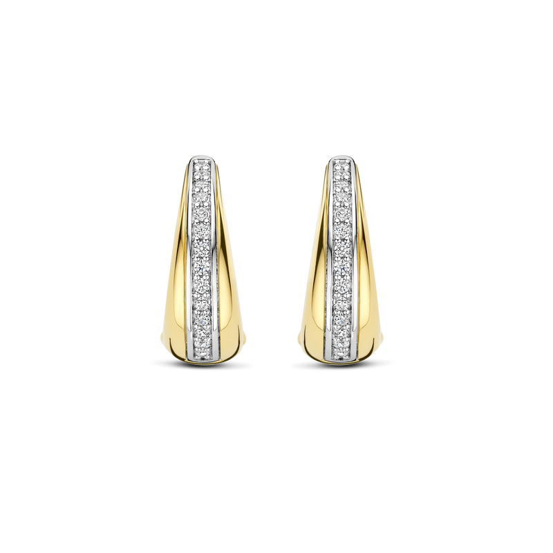 Layered Zirconia Hoop Earrings - Gold/Silver - 78049ZY