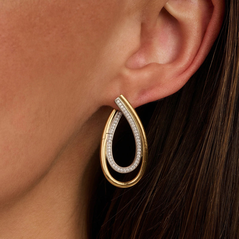 Organic Zirconia Hoop Earrings - Gold/Silver - 78051ZY