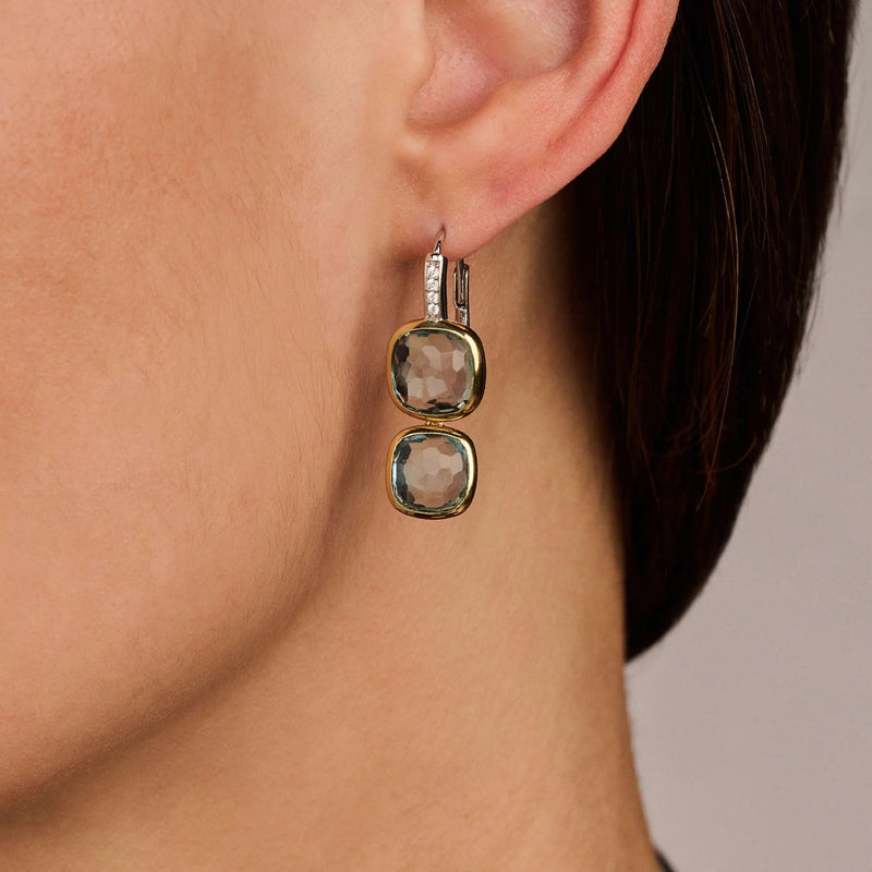 Double Cushion Earrings - Gold/Silver - 78054TY