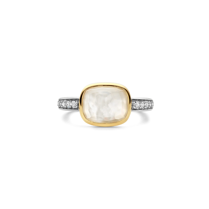 Zirconia Mother Of Pearl Cushion Ring - Gold/Silver - 12398MW