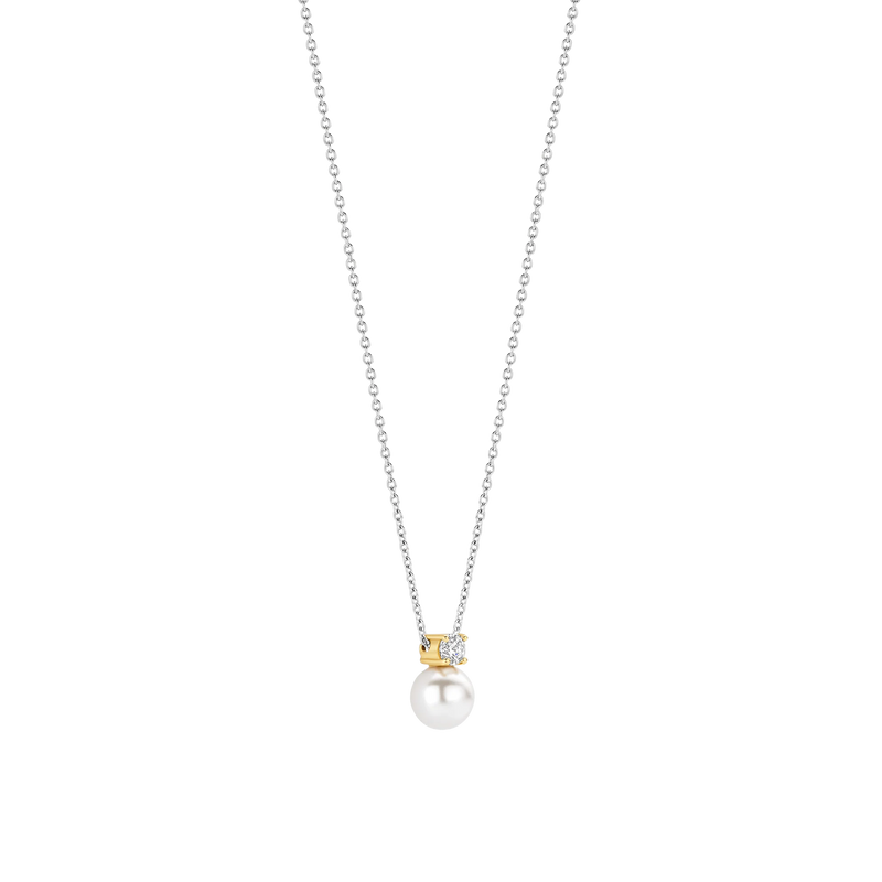 Zirconia Pearl Necklace - Silver - 34125PW/42