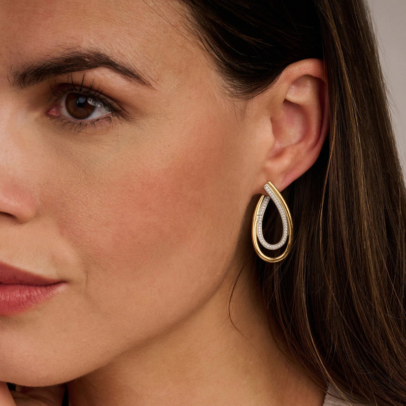 Organic Zirconia Hoop Earrings - Gold/Silver - 78051ZY