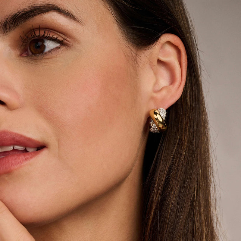 Bold Crossover Hoop Earrings - Gold/Silver - 78047ZY