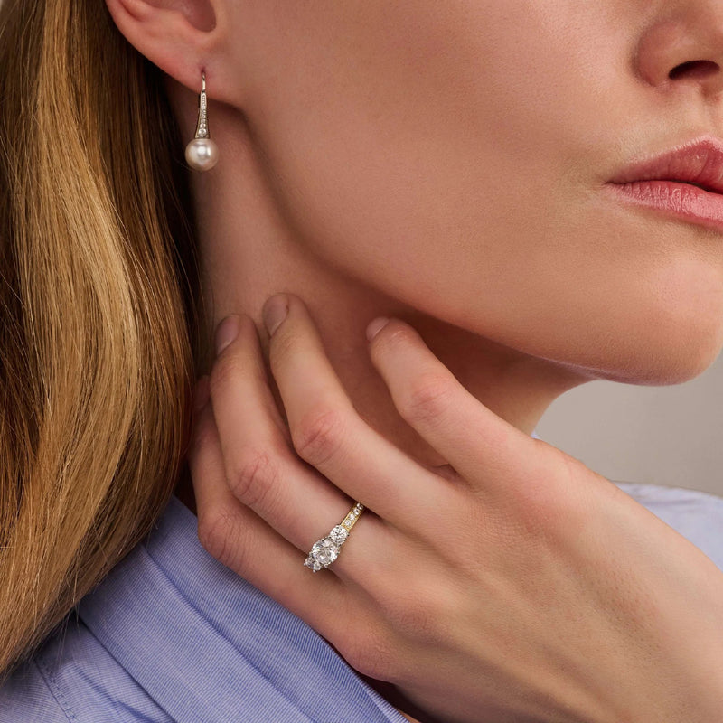 Zirconia Pearl Hoop Earrings - Silver - 78061PW