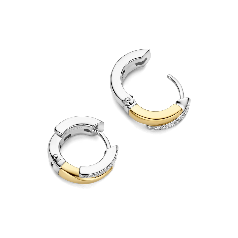Zirconia Layered Hoop Earrings - Gold/Silver - 78052ZY