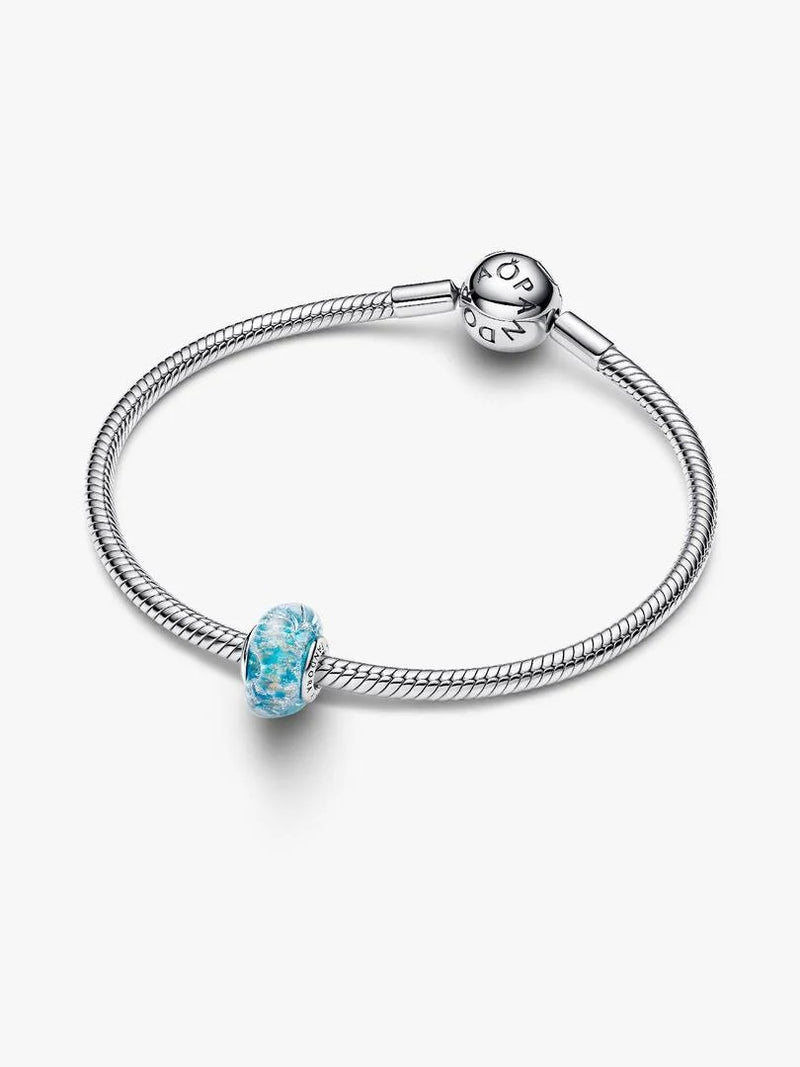Turquoise Murano Glass & Glitter Charm - Sterling Silver