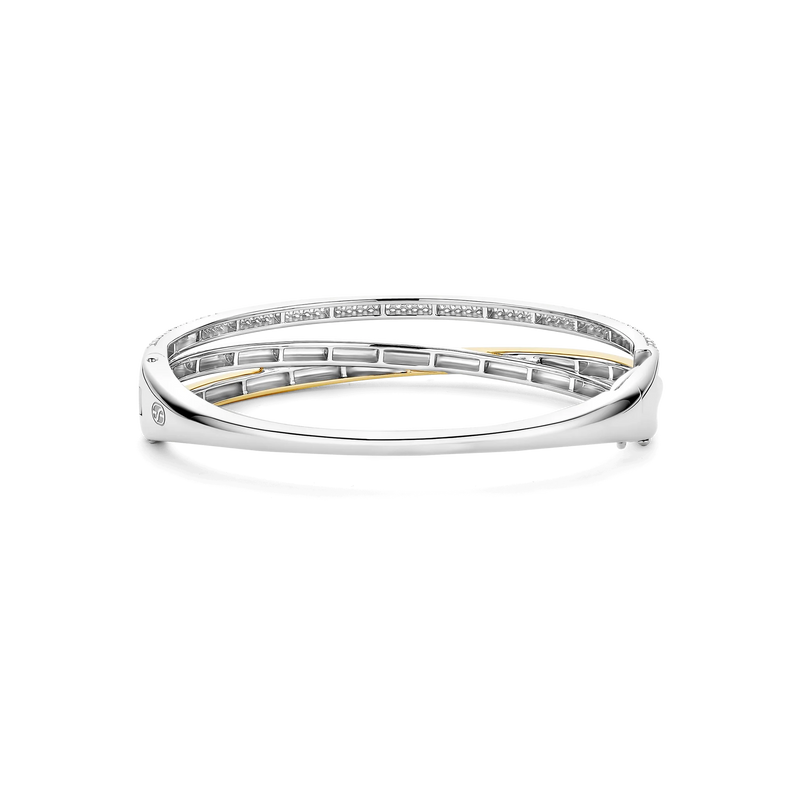Zirconia Structure Bangle - Silver/Gold - 23094ZY