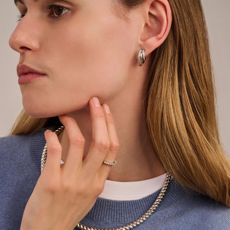Zirconia Structure Earrings - Silver - 78068ZI