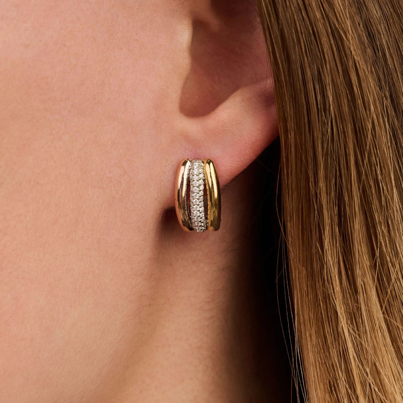 Tricolour Triple Circle Zirconia Hoop Earrings - 78072TZ