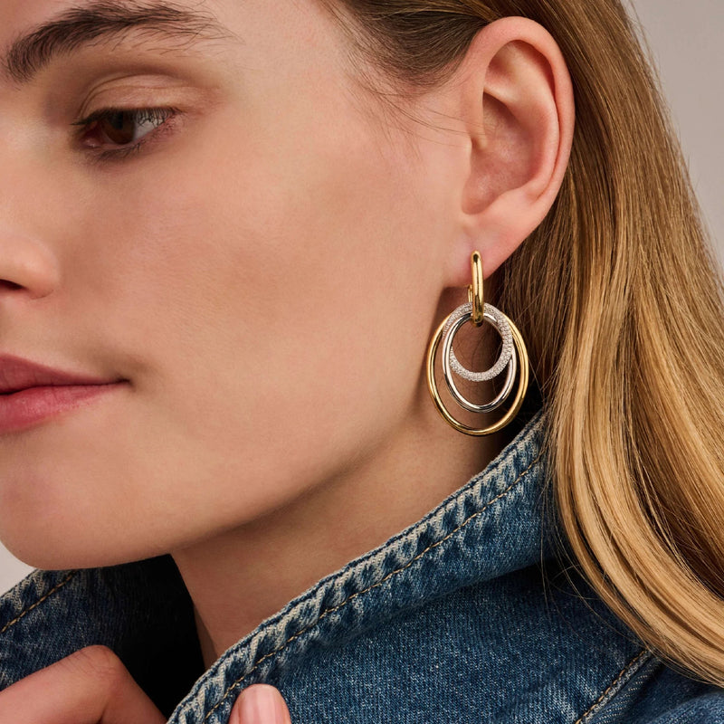 Layered Structure Hoops - Gold/Silver - 78067ZY