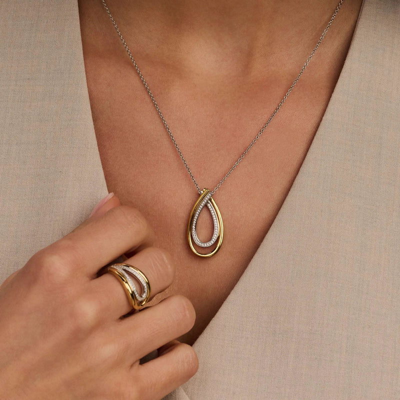Organic Zirconia Necklace - Silver/Gold - 34121ZY/45