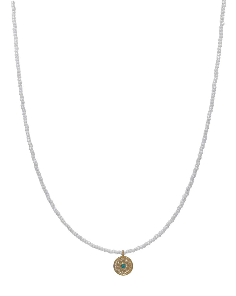 White Sol Beaded Necklace - Gold - NK10911-GPL