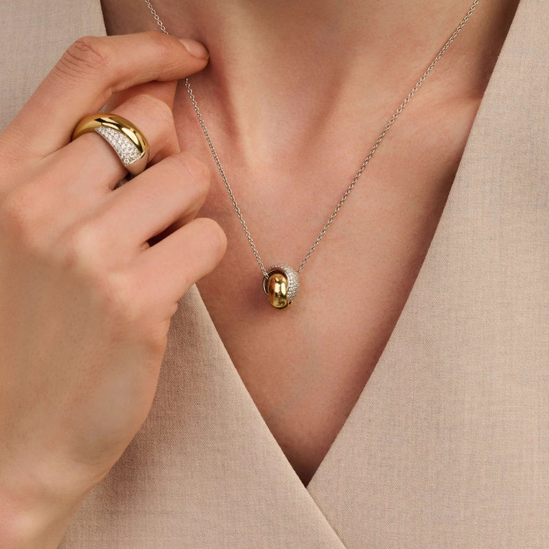 Bold Zirconia Crossover Necklace - Silver/Gold - 34118ZY/42