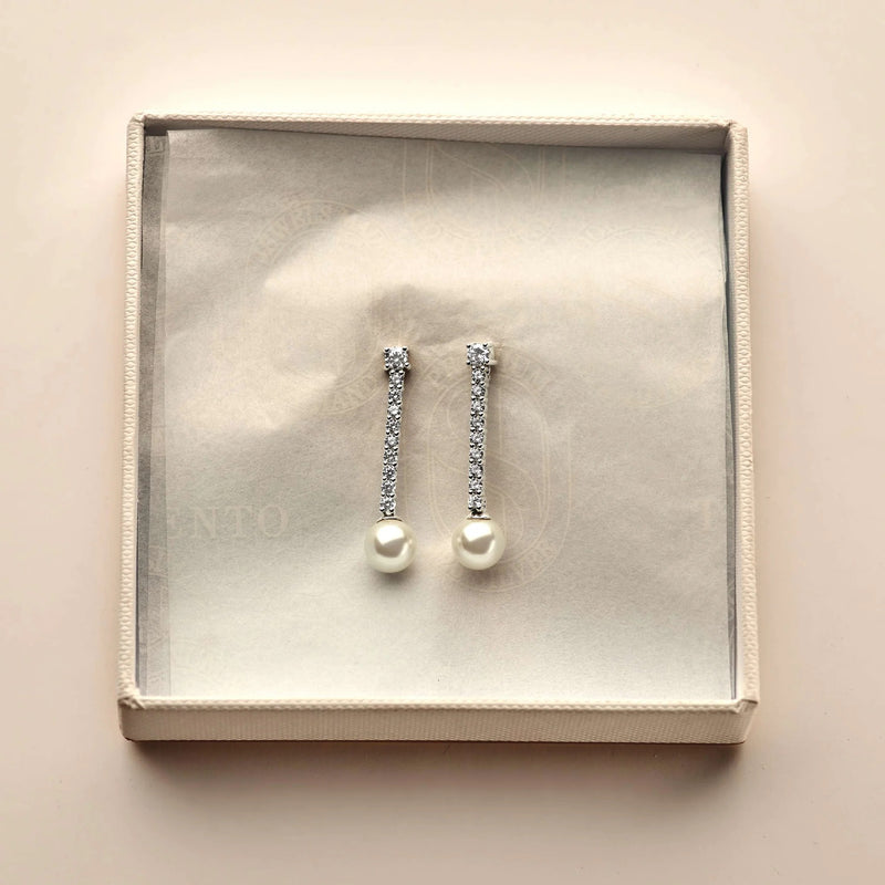 Drop Zirconia Pearl Earrings - Silver - 78070PW