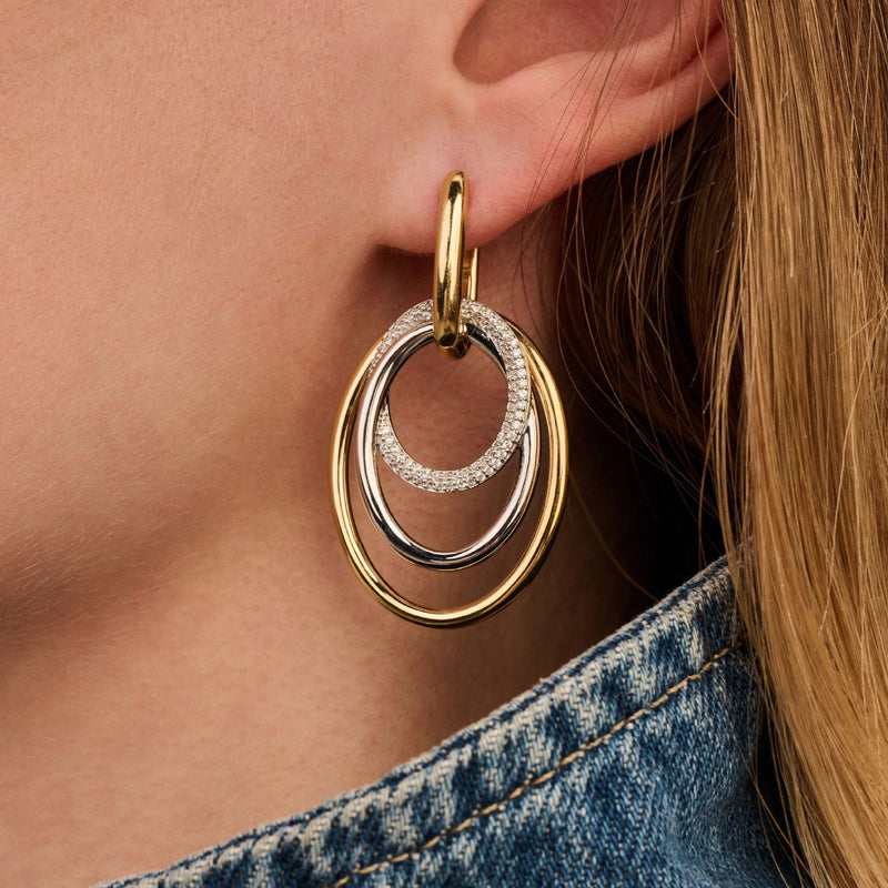 Layered Structure Hoops - Gold/Silver - 78067ZY
