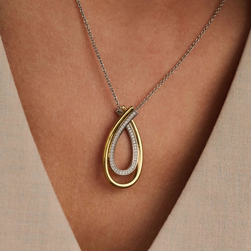 Organic Zirconia Necklace - Silver/Gold - 34121ZY/45