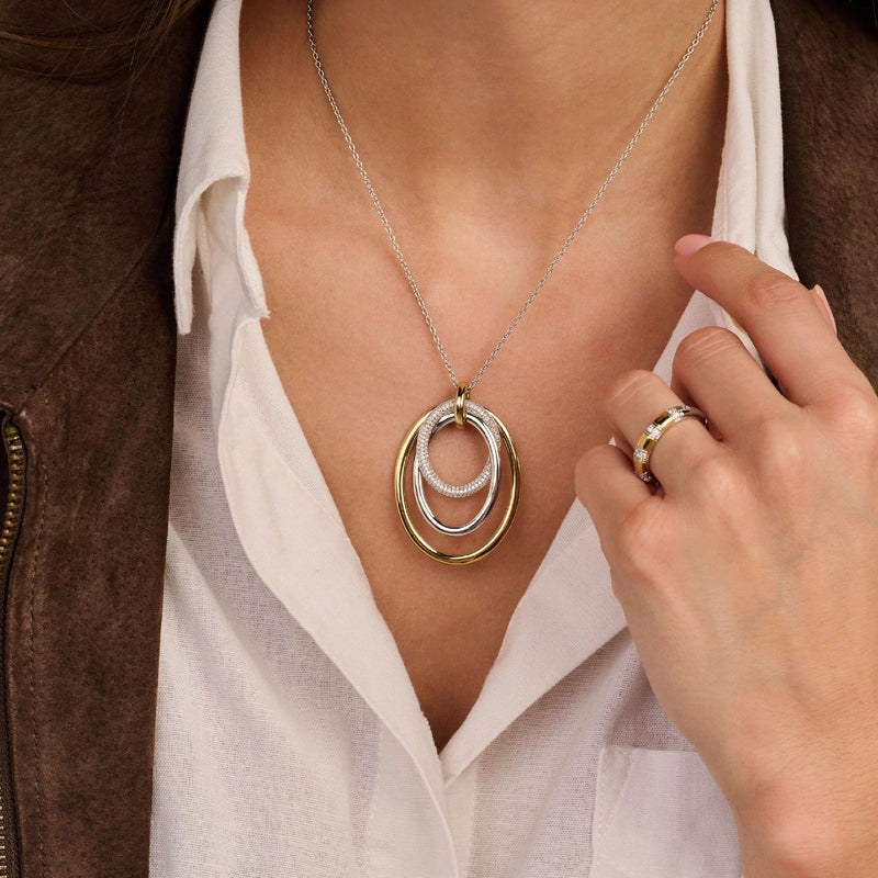 Layered Structure Necklace - Gold/Silver - 34127ZY/40