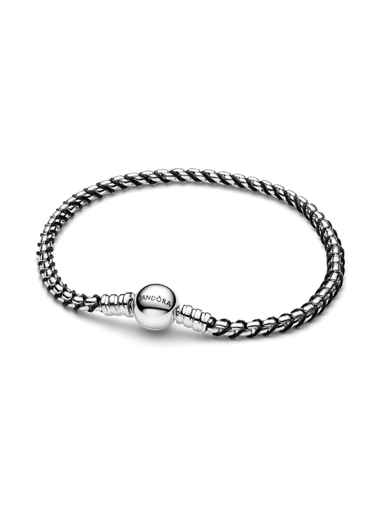 Black Cord Box Chain Bracelet - Sterling Silver