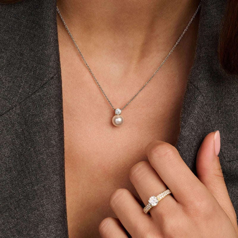 Zirconia Pearl Necklace - Silver - 34125PW/42