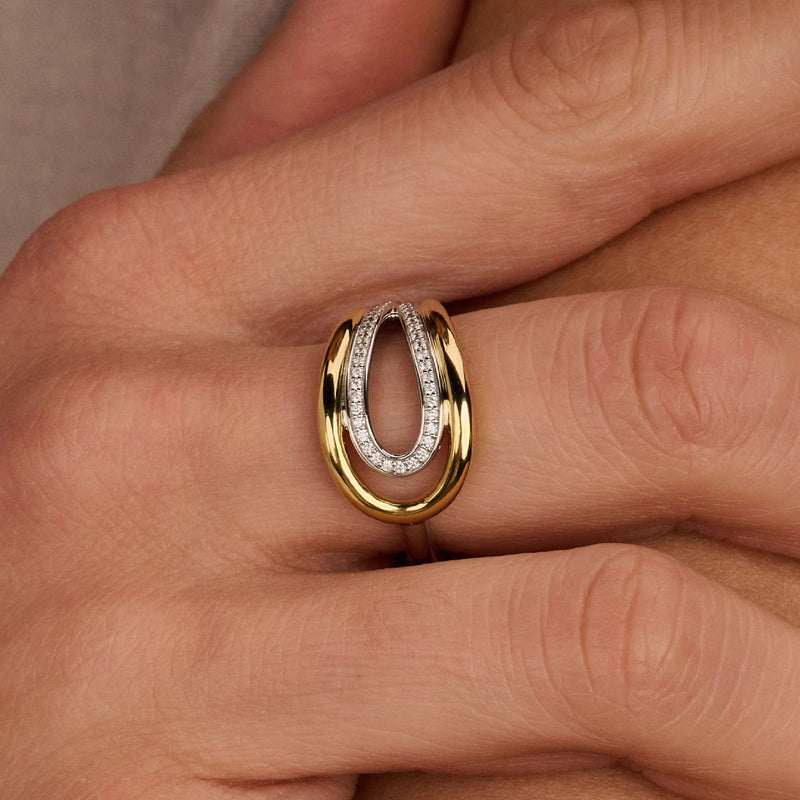 Organic Zirconia Ring - Gold/Silver - 12408ZY